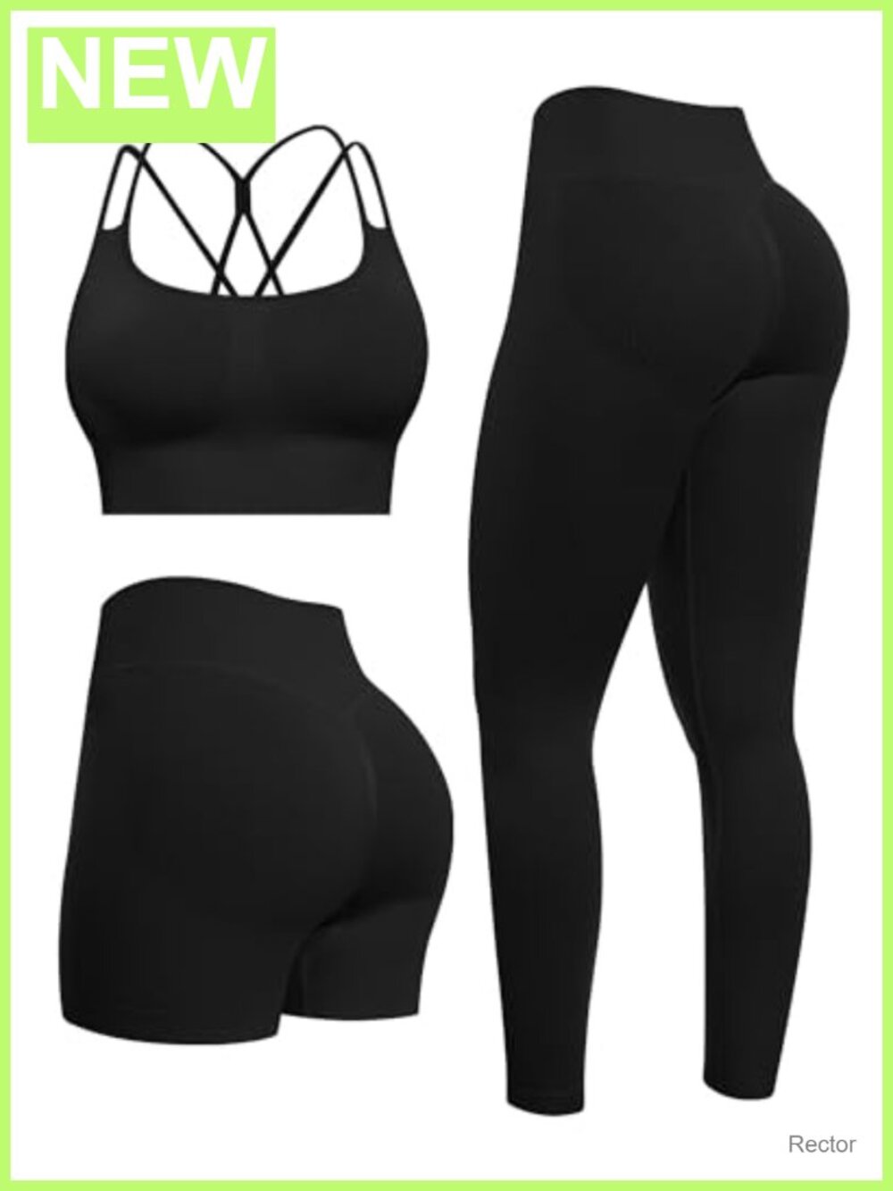 NORMOV Seamless Workout Set Leggings Shorts Sports Bra 3-Piece